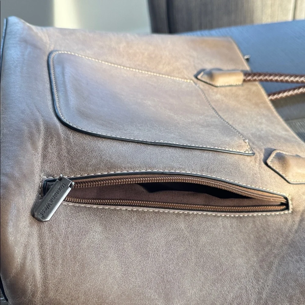 Montana West Pewter Brown Faux Leather Concealed Carry Bag Tote Braided Details - Picture 10 of 15